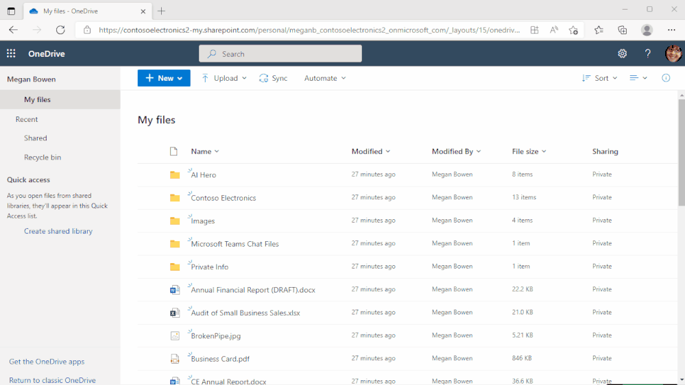 Shift between work and personal files in OneDrive
