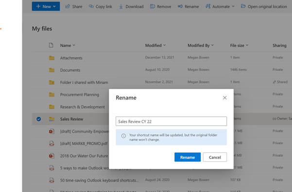 Rename shortcuts in Microsoft Teams