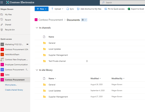 Access your Microsoft Teams standard and private channel files